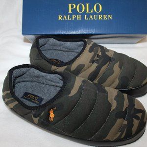 NIB POLO RALPH LAUREN MEN'S CAMOUFLAGE PUFFER SLIPPERS GREEN